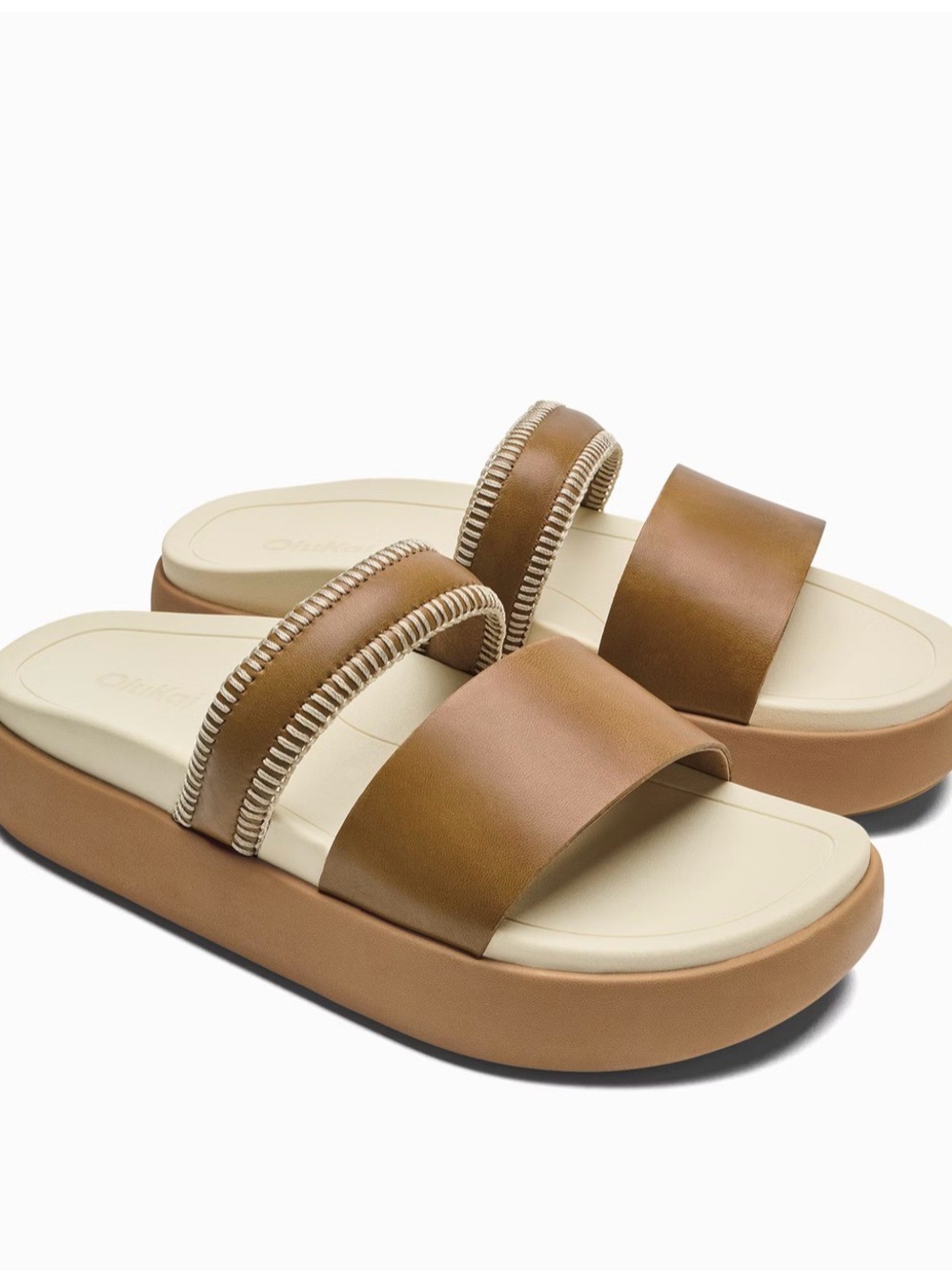 OluKai Brown and Cream Slide Sandals